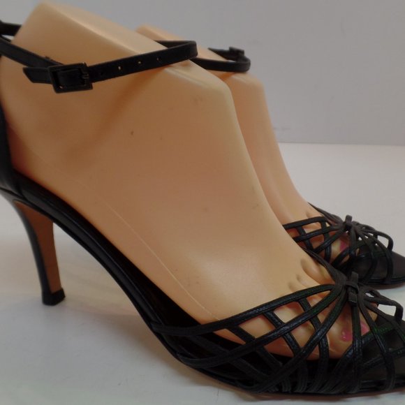 kate spade Shoes - Kate Spade Made In Italy Sz 9 Black Delicate Strappy Open Toe Leather Heels